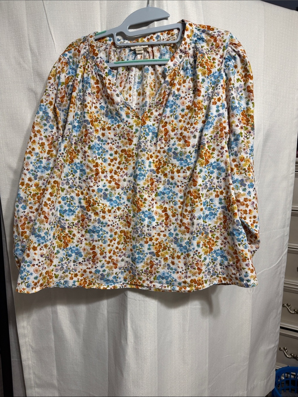 a.n.a Floral V-Neck Blouse - Blue & Brown